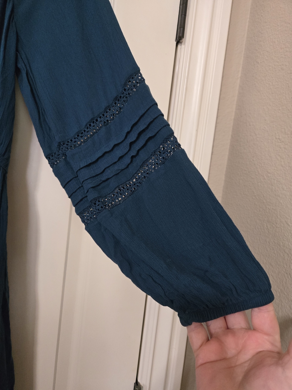 Knox Rose Deep Teal Boho V-Neck Long Sleeve Dress Drapey Flowy - Picture 3 of 8